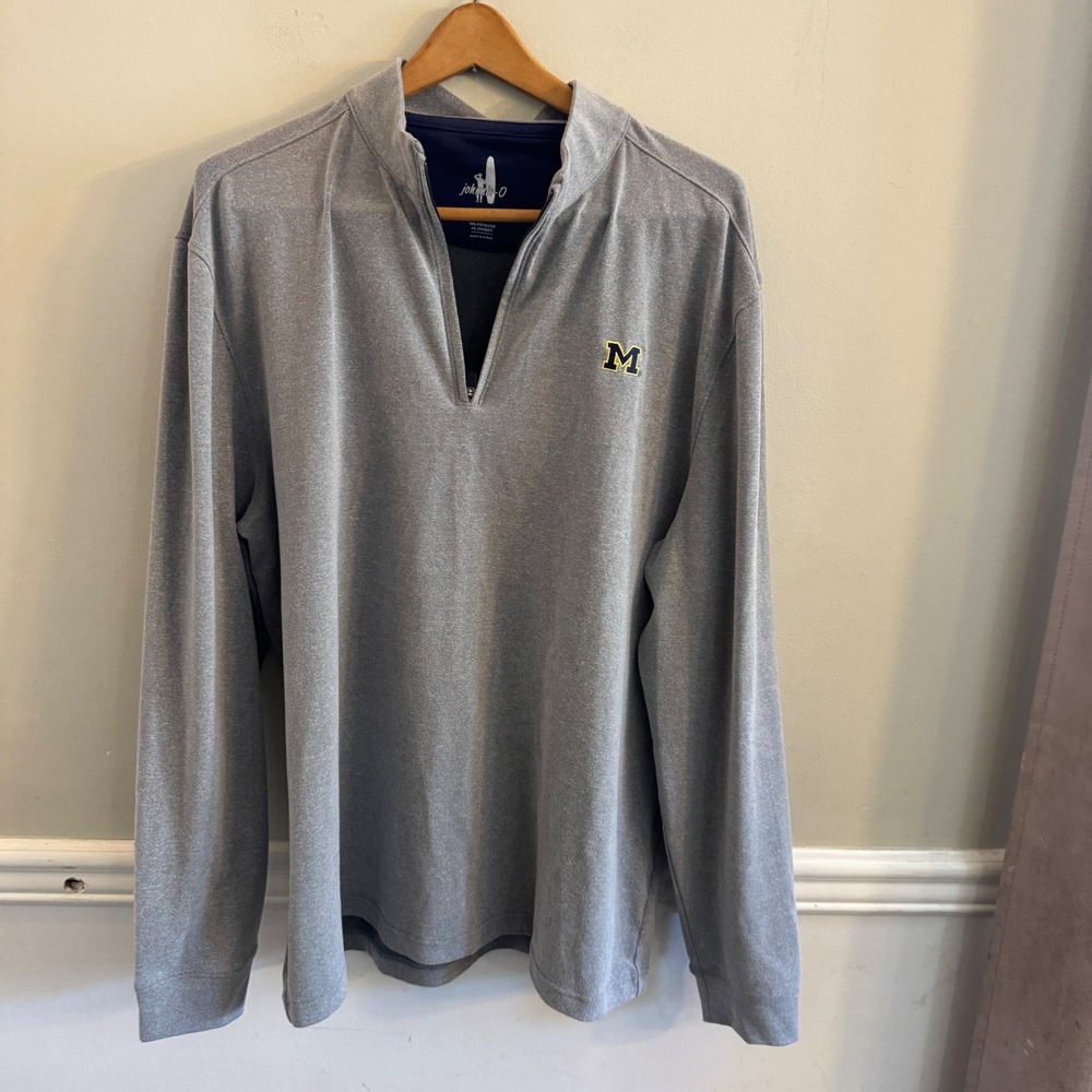 Johnnie-O Michigan Wolverines Mens XL Gray Quarter Zip Pullover Performance Logo